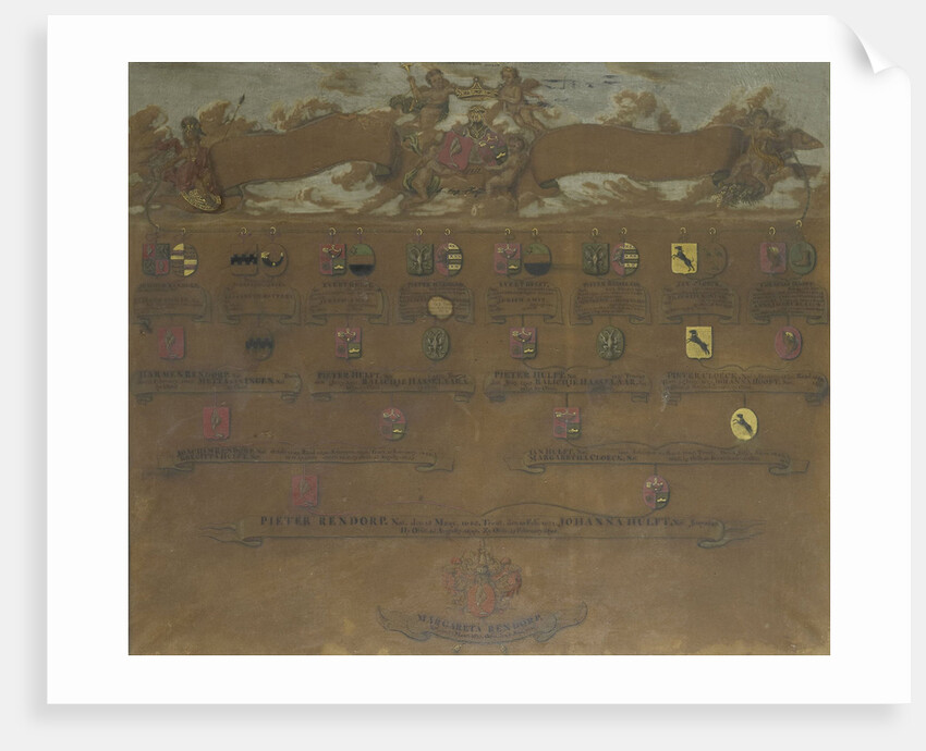 Pedigree with the weapons of the sixteen quarters of Margaretha Rendorp, The Netherlands by Anonymous