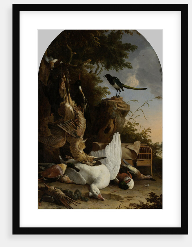 A Hunter’s Bag near a Tree Stump with a Magpie, Known as ‘The Contemplative Magpie’ by Melchior d' Hondecoeter