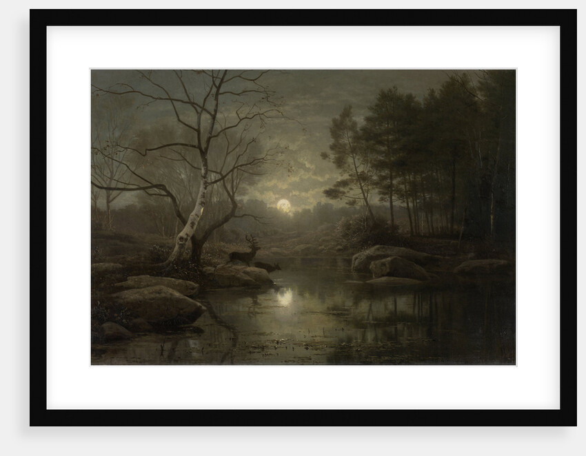 Forest landscape by moonlight by Georg Eduard Otto Saal