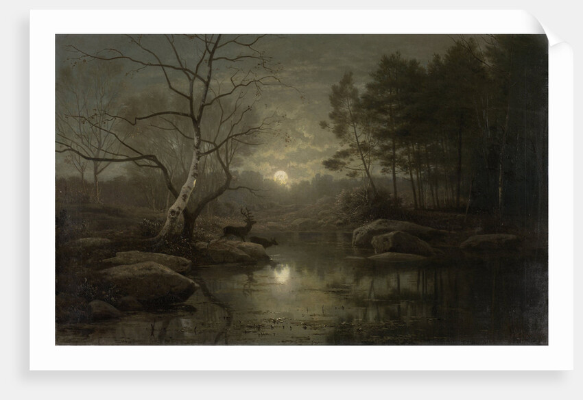 Forest landscape by moonlight by Georg Eduard Otto Saal