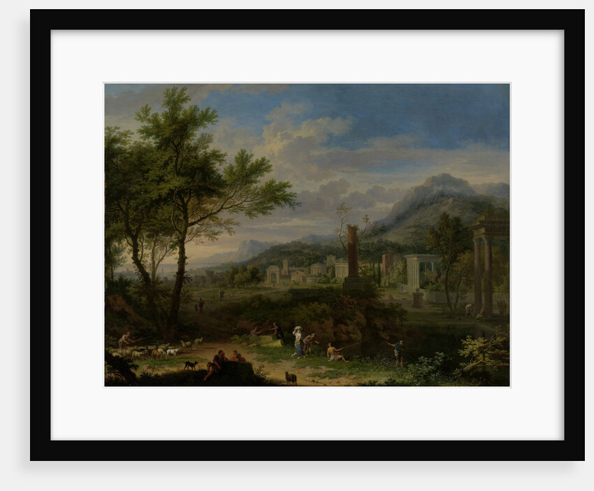 Arcadian Landscape with Fishermen by Jan van Huysum