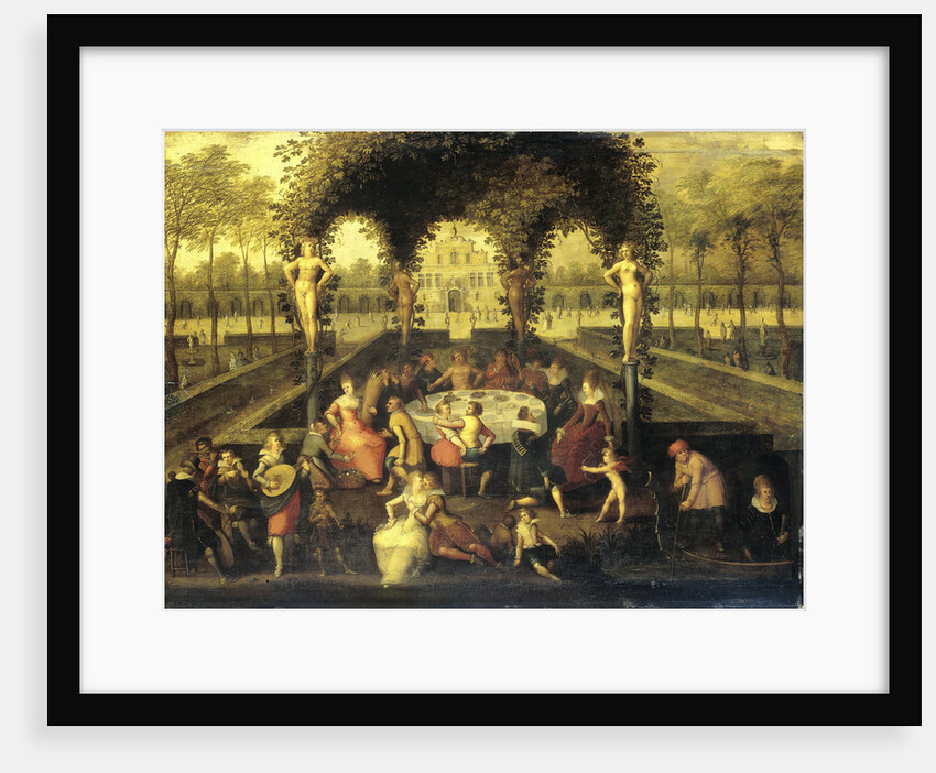 Venus, Bacchus and Ceres with Mortals in a Love Garden (Elegant Companionship under a Garden Bower) by Louis de Caullery