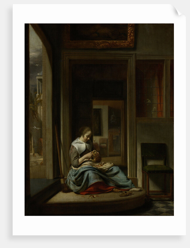 Girl Peeling an Apple by Cornelis Bisschop