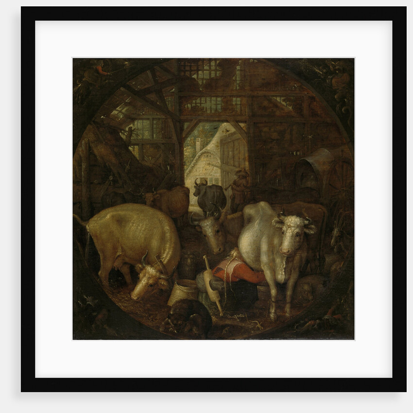 Cows in a stable; witches in the four corners by Roelant Savery