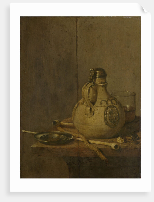 Still Life with Stoneware Jug and Pipes by Jan Jansz. Treck