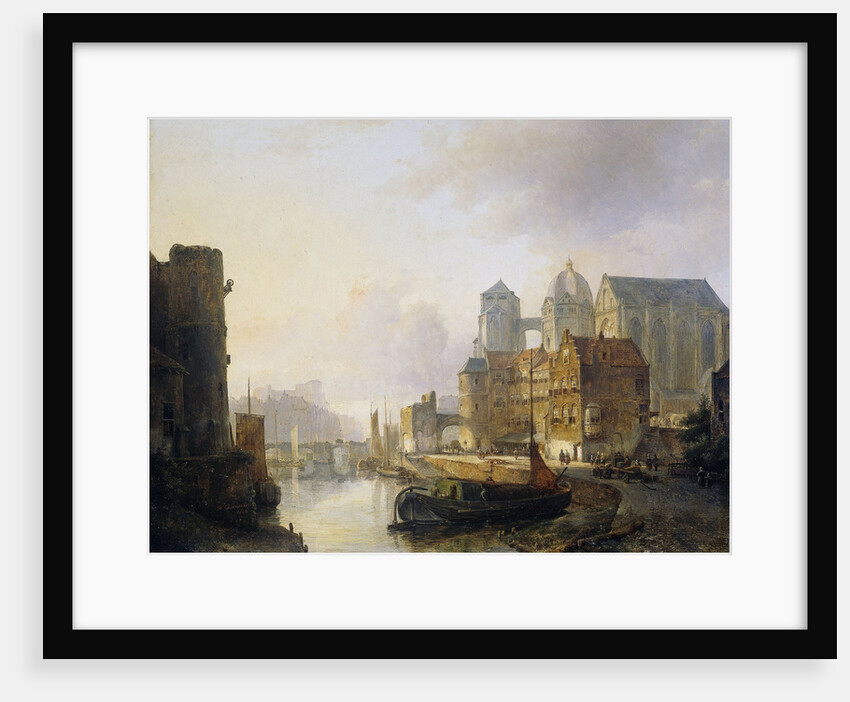 Fantasy View of a City on a River with the Aachen Cathedral by Kasparus Karsen