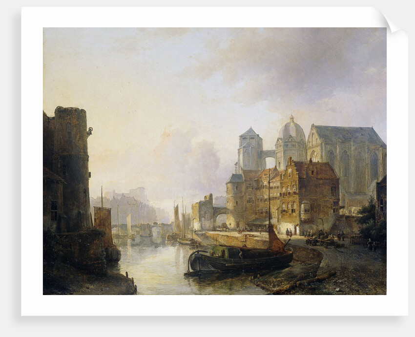 Fantasy View of a City on a River with the Aachen Cathedral by Kasparus Karsen