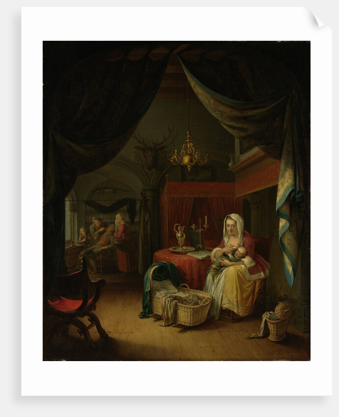 Triptych with an Allegory of Art Education, central panel, The Lying-in Room (A Mother Nursing her Child), a Dentist in the background by Willem Joseph Laquy