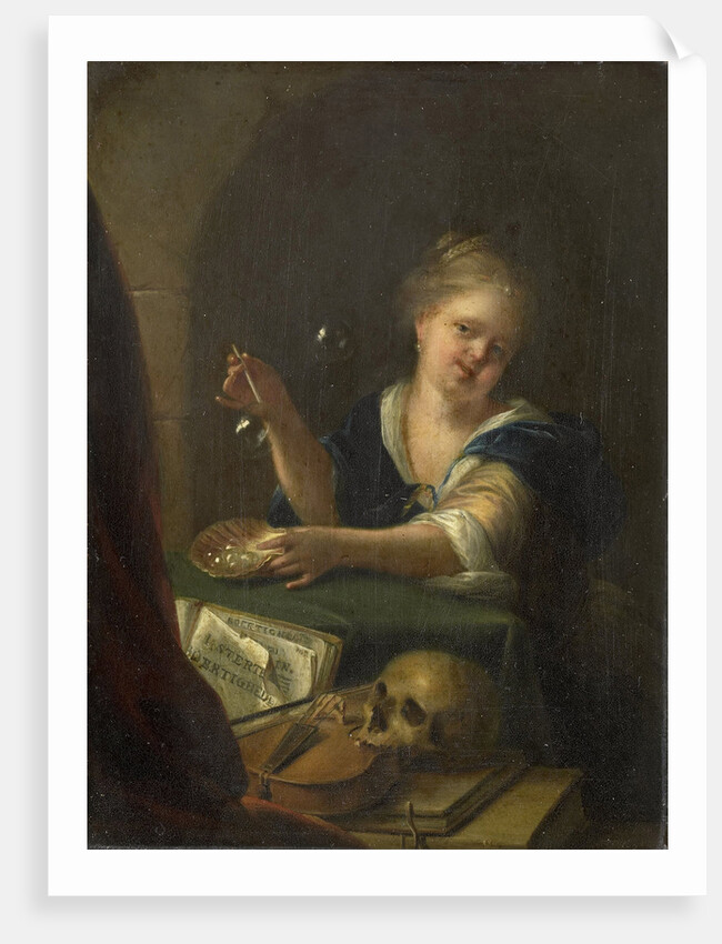 Bubble-blowing Girl with a Vanitas Still Life by Anonymous
