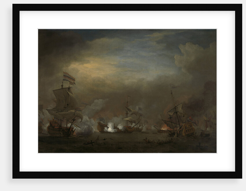 Nocturnal Sea Battle between Cornelis Tromp on the Gouden Leeuw and Sir Edward Spragg on the Royal Prince during the Battle at Kijkduin (Battle of Texel) by Willem van de Velde II