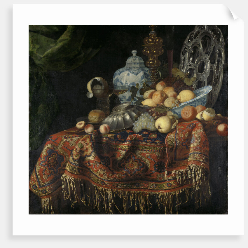Still Life with Fruit and Crockery on a Turkish Carpet by Francesco Fieravino