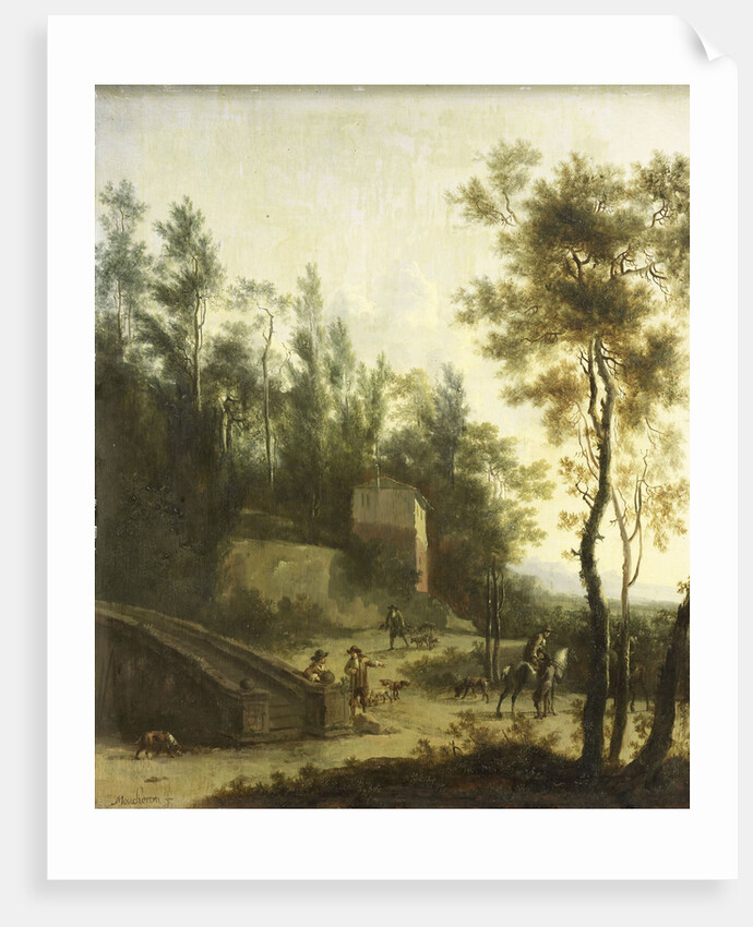 Italian landscape with hunters by Frederik de Moucheron