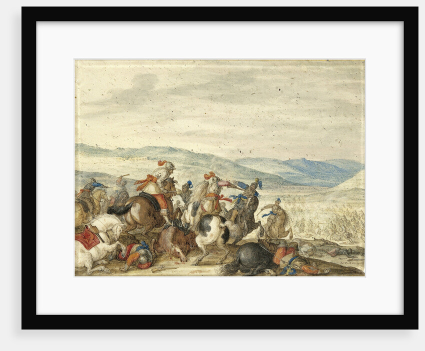 Equestrian Battle in a Mountainous Landscape by Bartholomäus Dietterlin