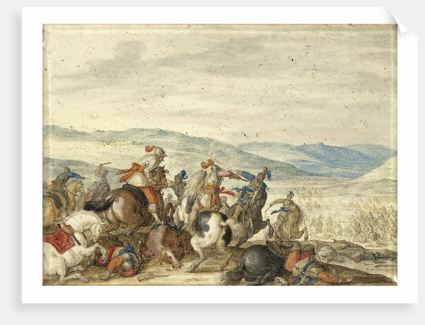 Equestrian Battle in a Mountainous Landscape by Bartholomäus Dietterlin
