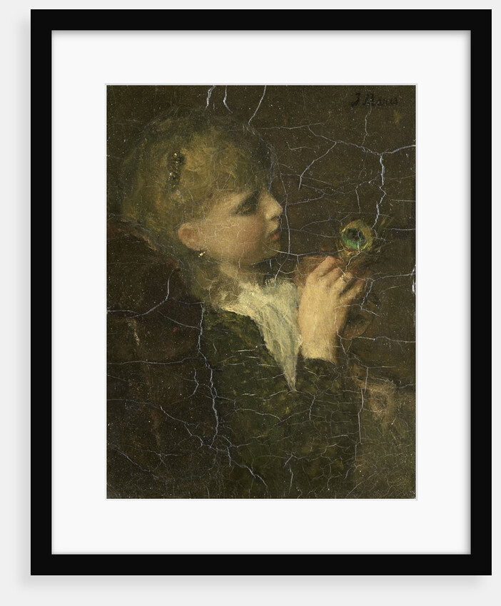 Girl with peacock feather by Jacob Maris