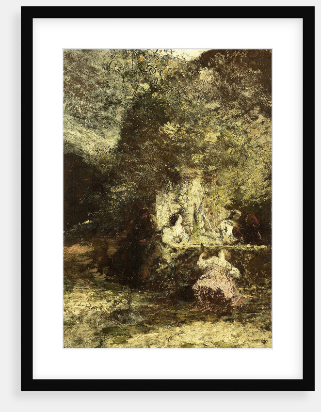Figures at a fountain by Adolphe Joseph Thomas Monticelli