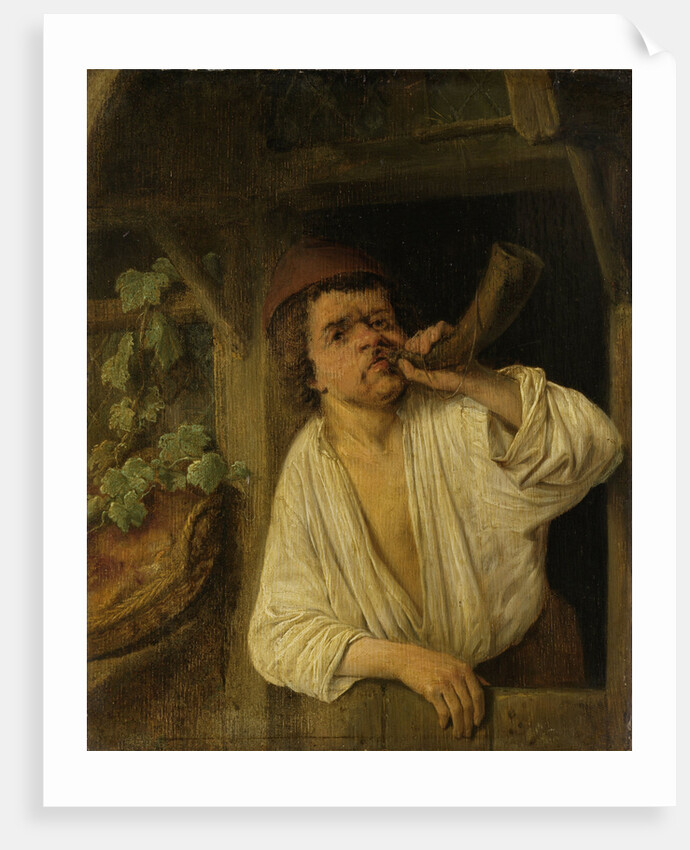 A baker blowing his horn by Adriaen van Ostade