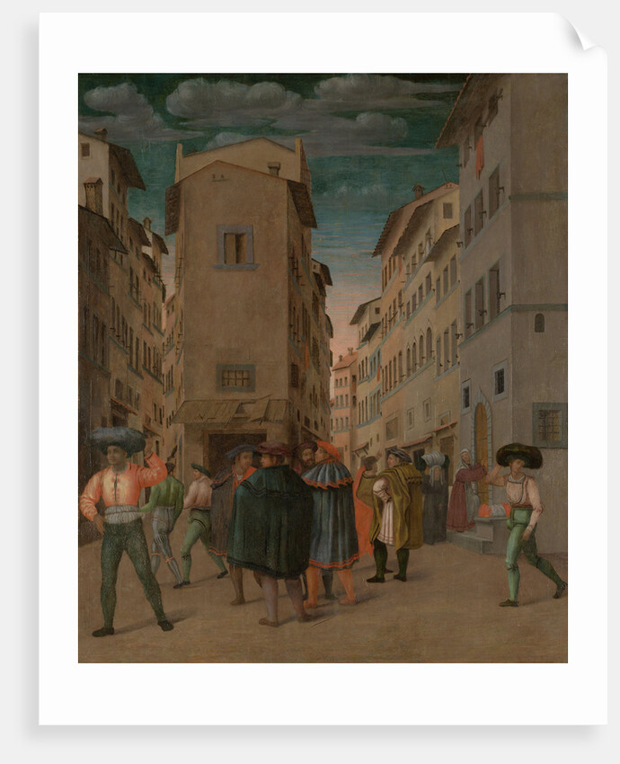 Florentine Street Scene with Twelve Figures (Sheltering the Traveler, one of the Seven Works of Mercy) Italy by Anonymous