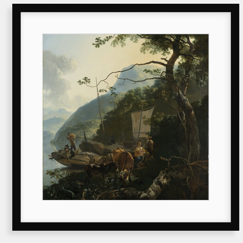 Boatmen Moored on the Shore of an Italian Lake Italy by Adam Pijnacker