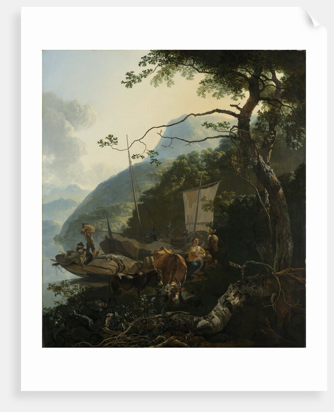 Boatmen Moored on the Shore of an Italian Lake Italy by Adam Pijnacker