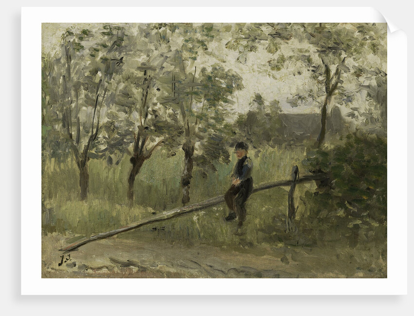 Farm boy on a barrier by Jozef Israëls