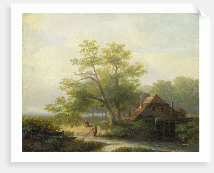 Water Mill in a Wooded Landscape by Lodewijk Hendrik Arends