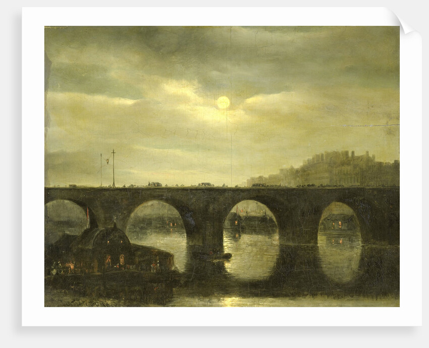 View of a Bridge of the Seine in Paris by Moonlight, France by Antonie Waldorp