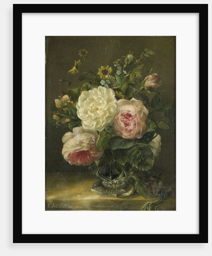 Still life with flowers in a crystal vase by Gerardina Jacoba van de Sande Bakhuyzen