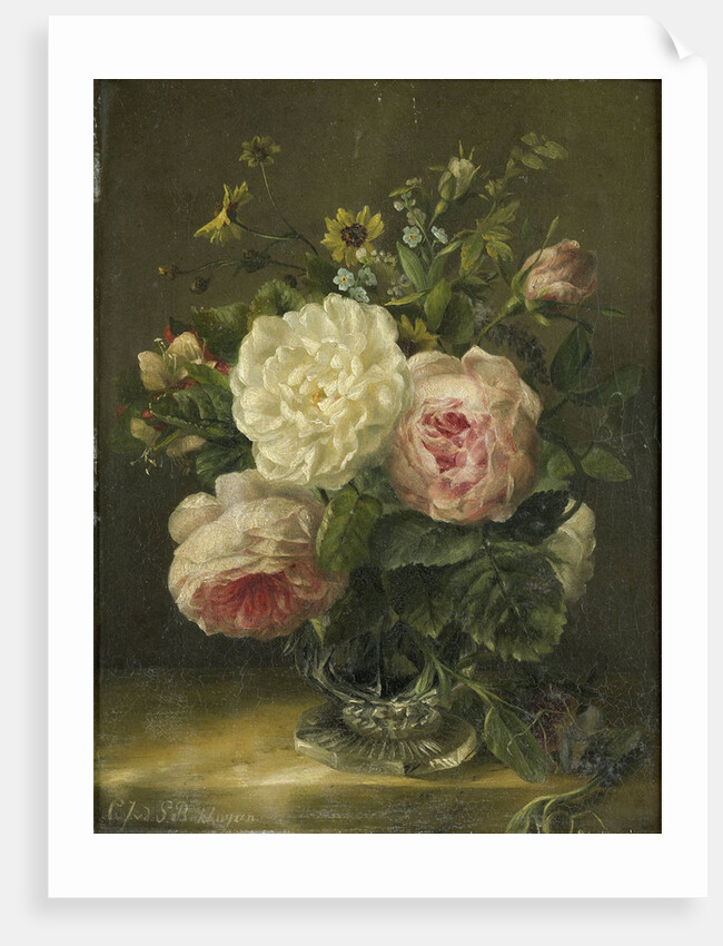 Still life with flowers in a crystal vase by Gerardina Jacoba van de Sande Bakhuyzen