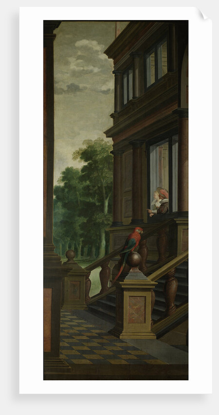 A Staircase, left side of the depiction. One of a seven-part room decoration by Dirck van Delen