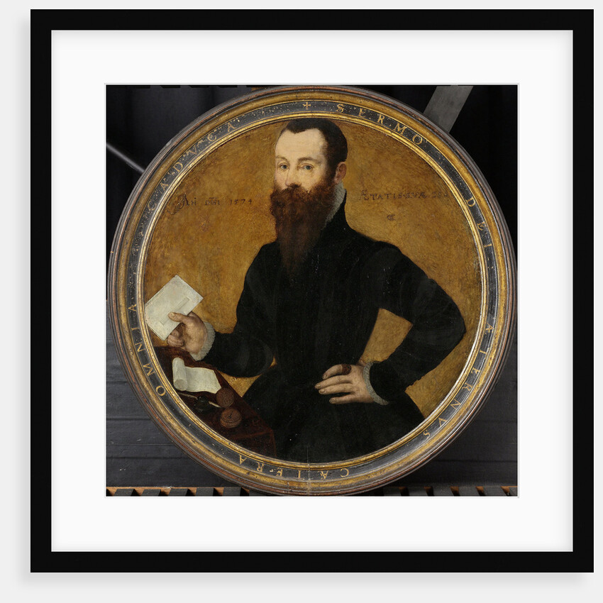 Portrait of Adam Wachendorff, with a Putto Blowing Bubbles by Cornelis Ketel