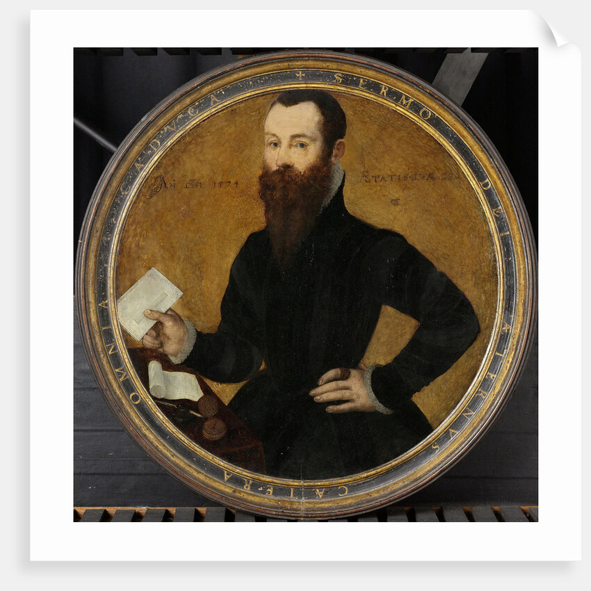 Portrait of Adam Wachendorff, with a Putto Blowing Bubbles by Cornelis Ketel