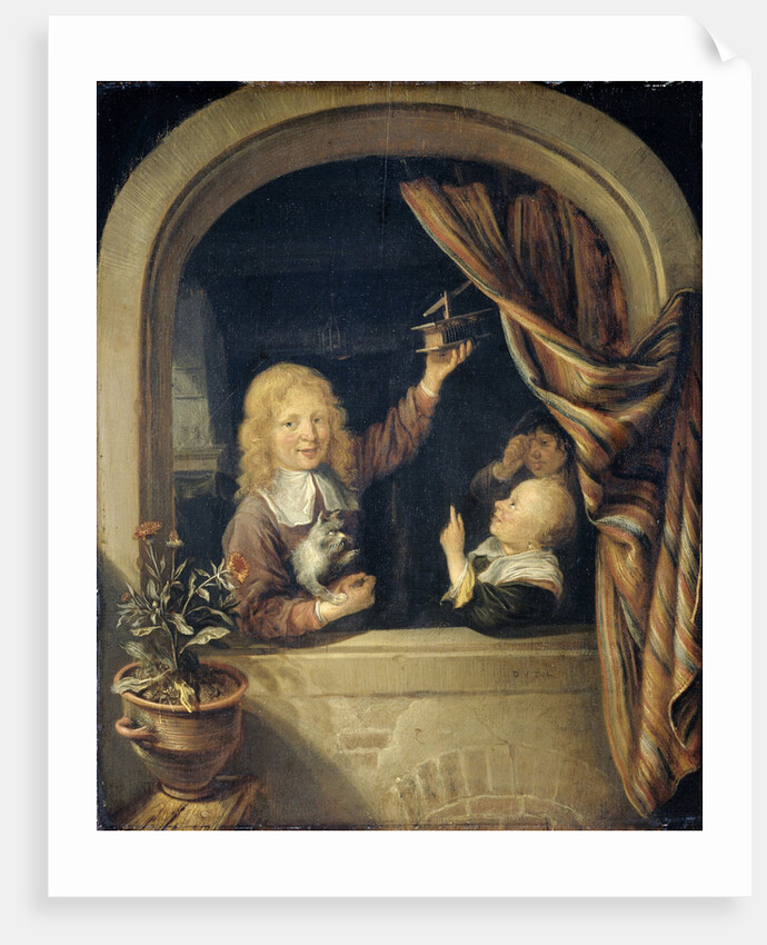 Children with a mousetrap by Domenicus van Tol