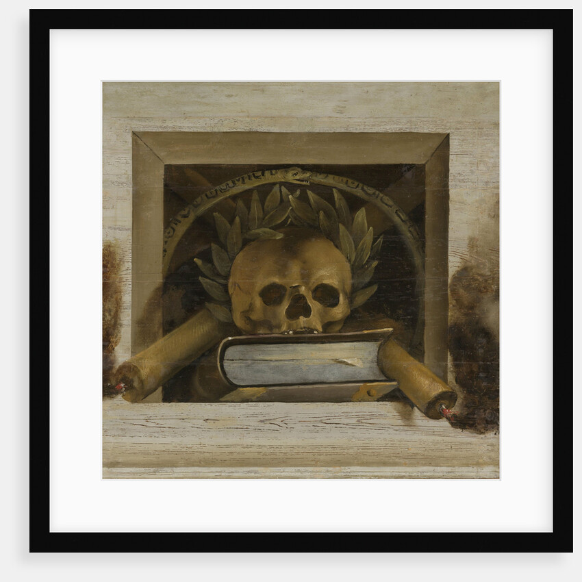 Vanitas Still Life with Scull with Laurel Wreath and two Burning Candles by Jacob van Campen