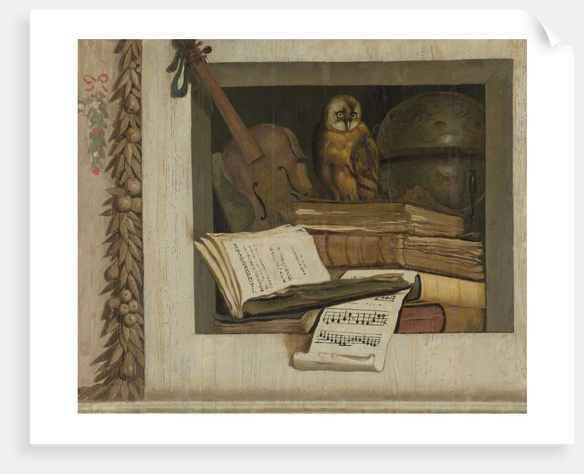 Still Life with Books, Sheet Music, Violin, Celestial Globe and an Owl by Jacob van Campen