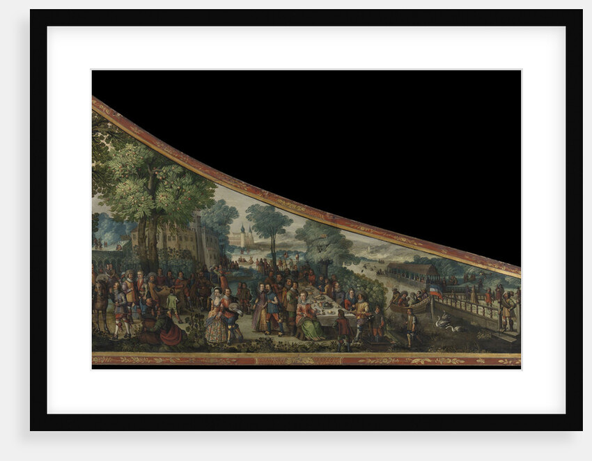 A painting on a harpsichord lid with a party by a river by Philip Schey