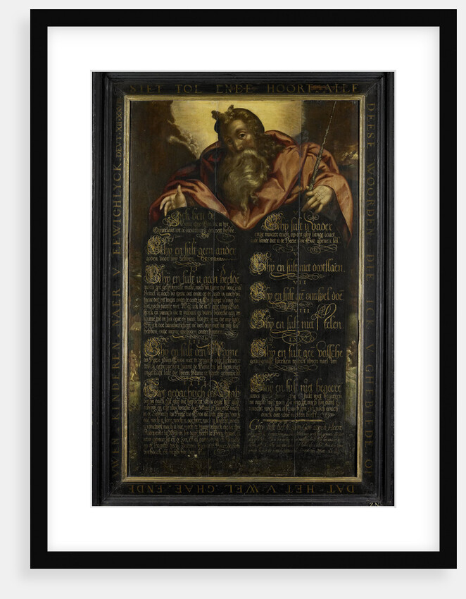 The Tablets of the Law of the Ten Commandments in calligraphy shown by Moses by Anonymous