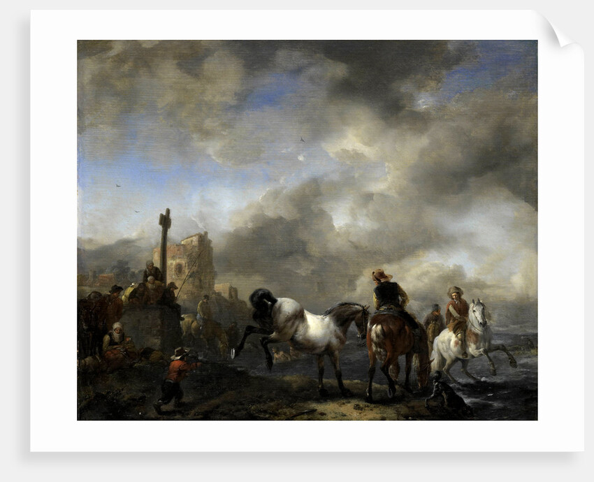 Watering Horses near a Boundary Marker by Philips Wouwerman