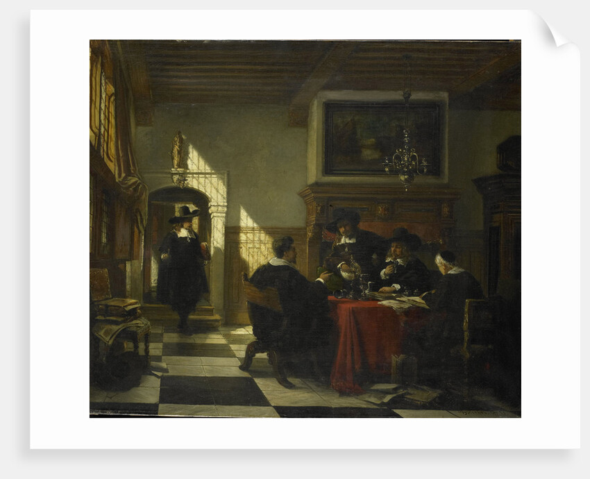 Society in 17th-century costume at a table on which a Nautilus Cup by Johannes Stroebel