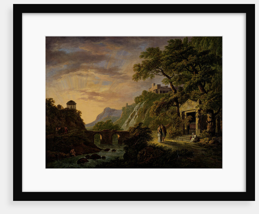 Arcadian Landscape with sunset by Daniël Dupré