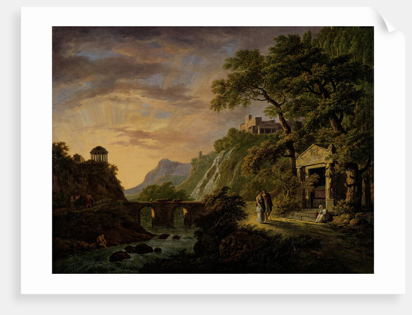 Arcadian Landscape with sunset by Daniël Dupré