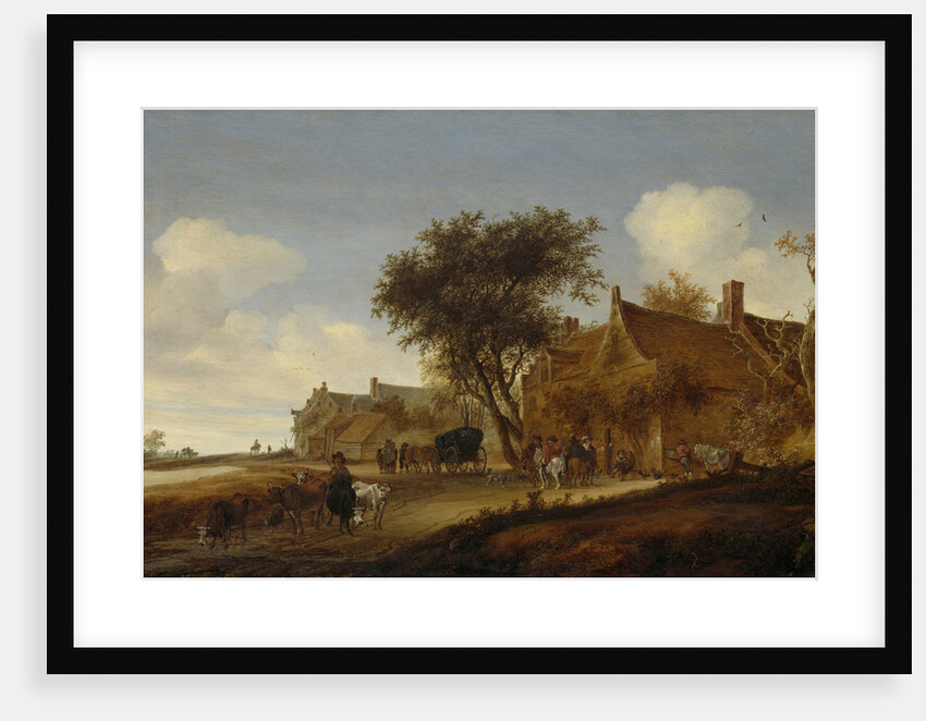 A village inn with stagecoach by Salomon van Ruysdael