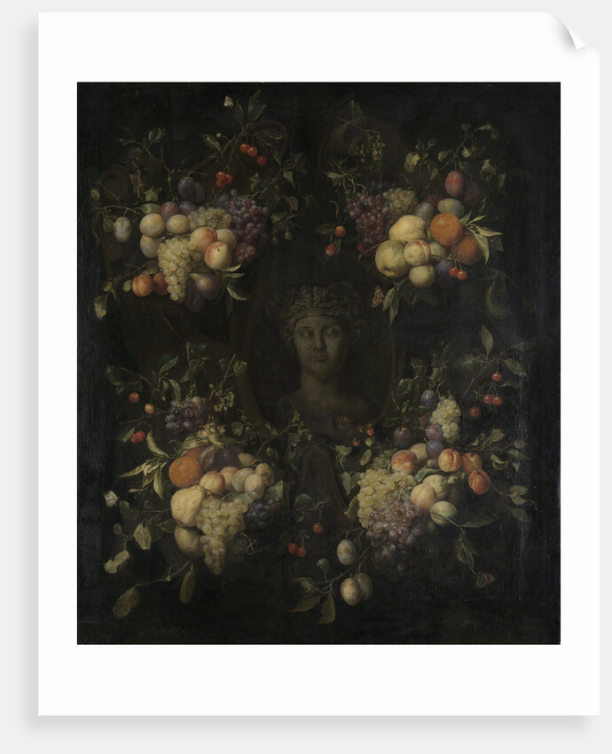 Marble Bust surrounded by a Festoon of Fruit by Jan Frans van Son