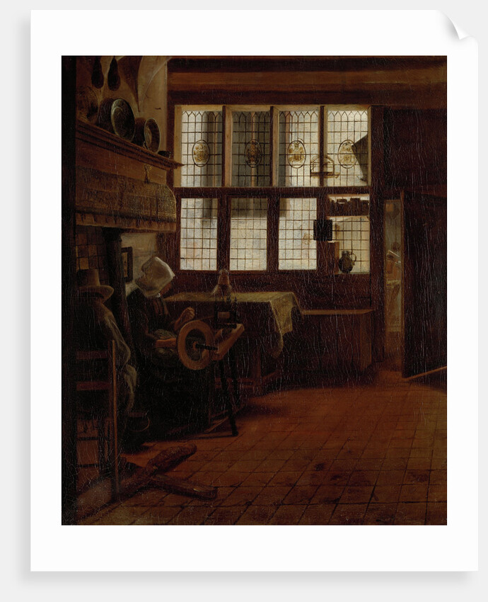 Interior with a Woman at a Spinning Wheel by Esaias Boursse