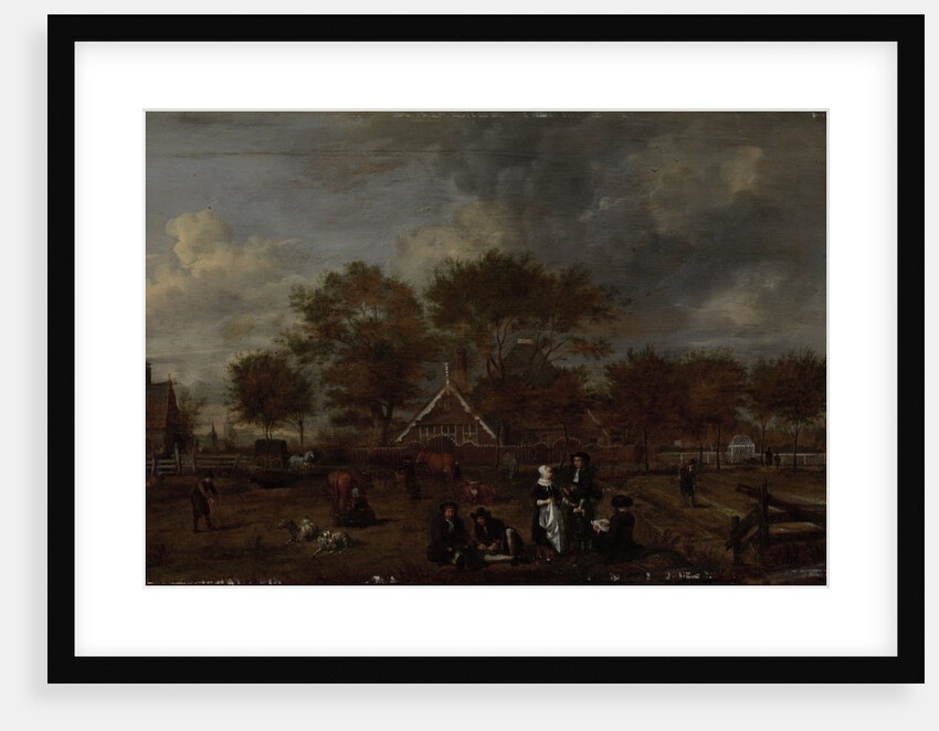 Farmstead with the Gentleman Farmer and his Wife and the Painter in the foreground by Jan Pietersz Opperdoes