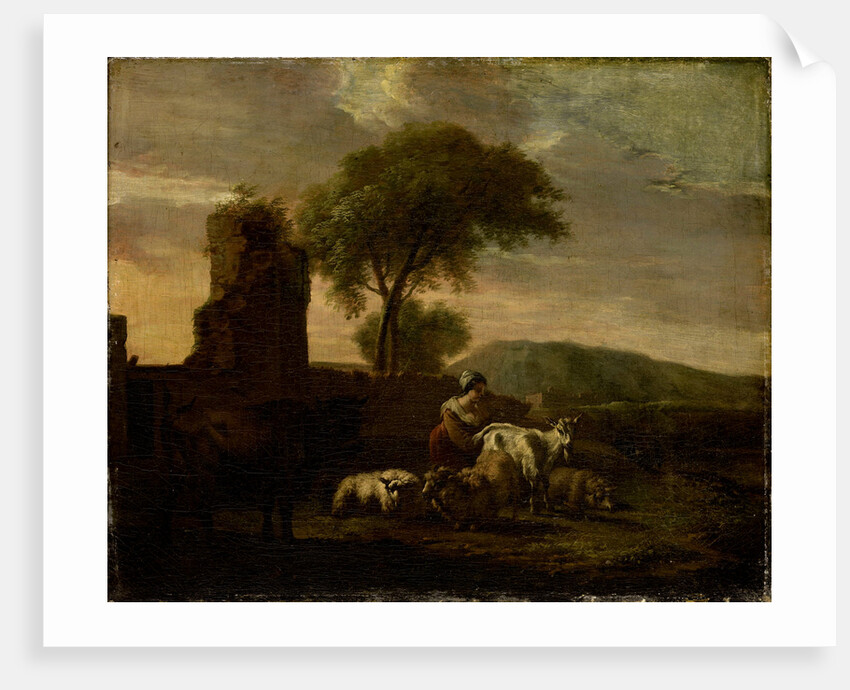 Italian Landscape with Shepherdess and Animals by Simon van der Does