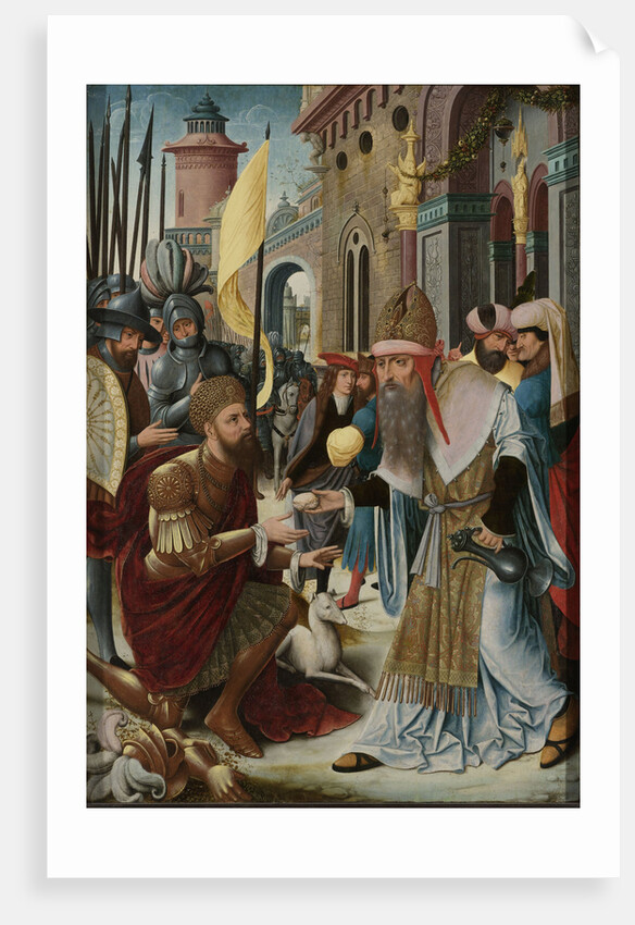 Meeting of Abraham and Melchizedek, inner, left wing of a triptych by Anonymous