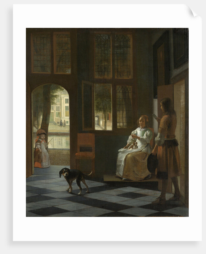 Man Handing a Letter to a Woman in the Entrance Hall of a House by Pieter de Hooch