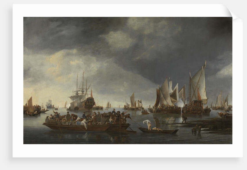 Harbor with Sailboats and Ferry Boat by Hendrick Jacobsz. Dubbels