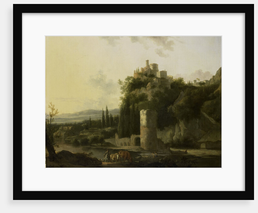 Italina landscape with round tower by Frederik de Moucheron